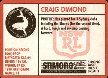 1991 Stimorol NRL #92 Craig Dimond Back